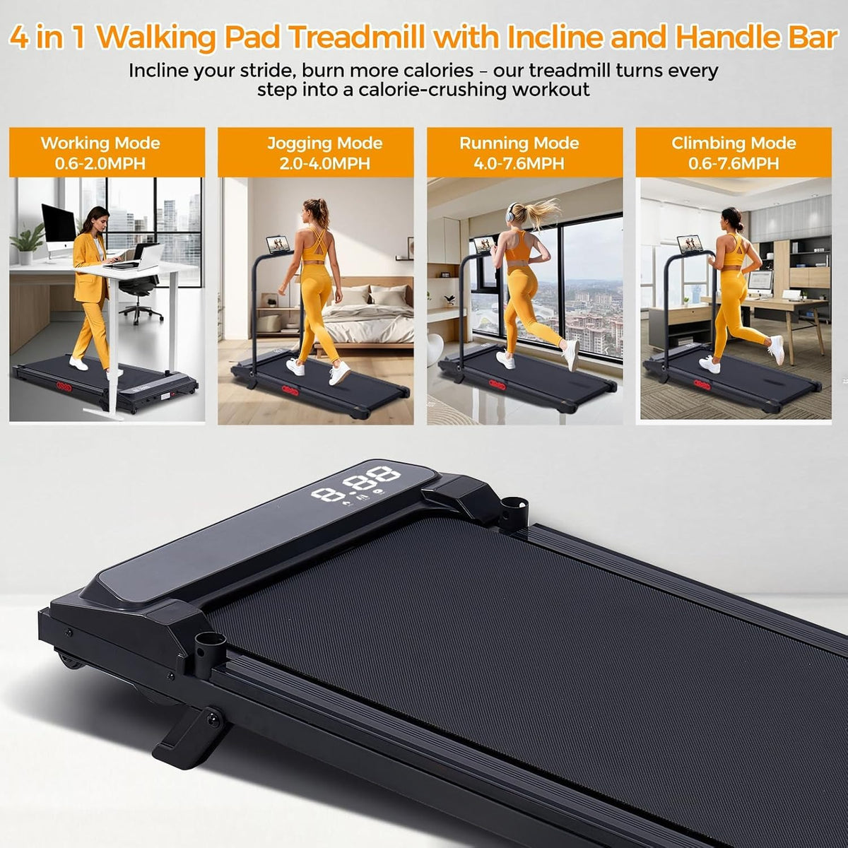 Incline Foldable Under Desk Walking Treadmill