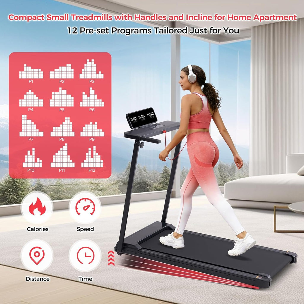 Incline Walking Pad Treadmill with Handle Bar