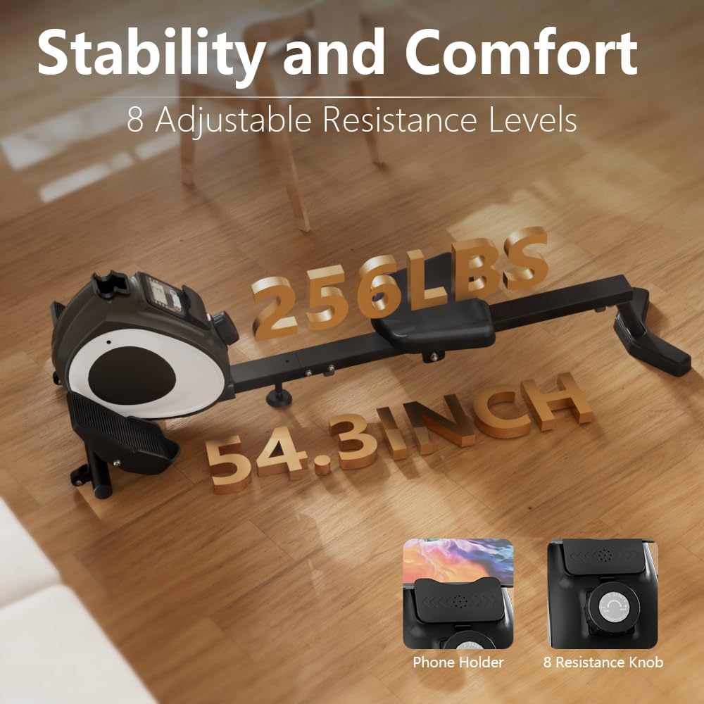 Adjustable 8-speed magnetic home rowing machine