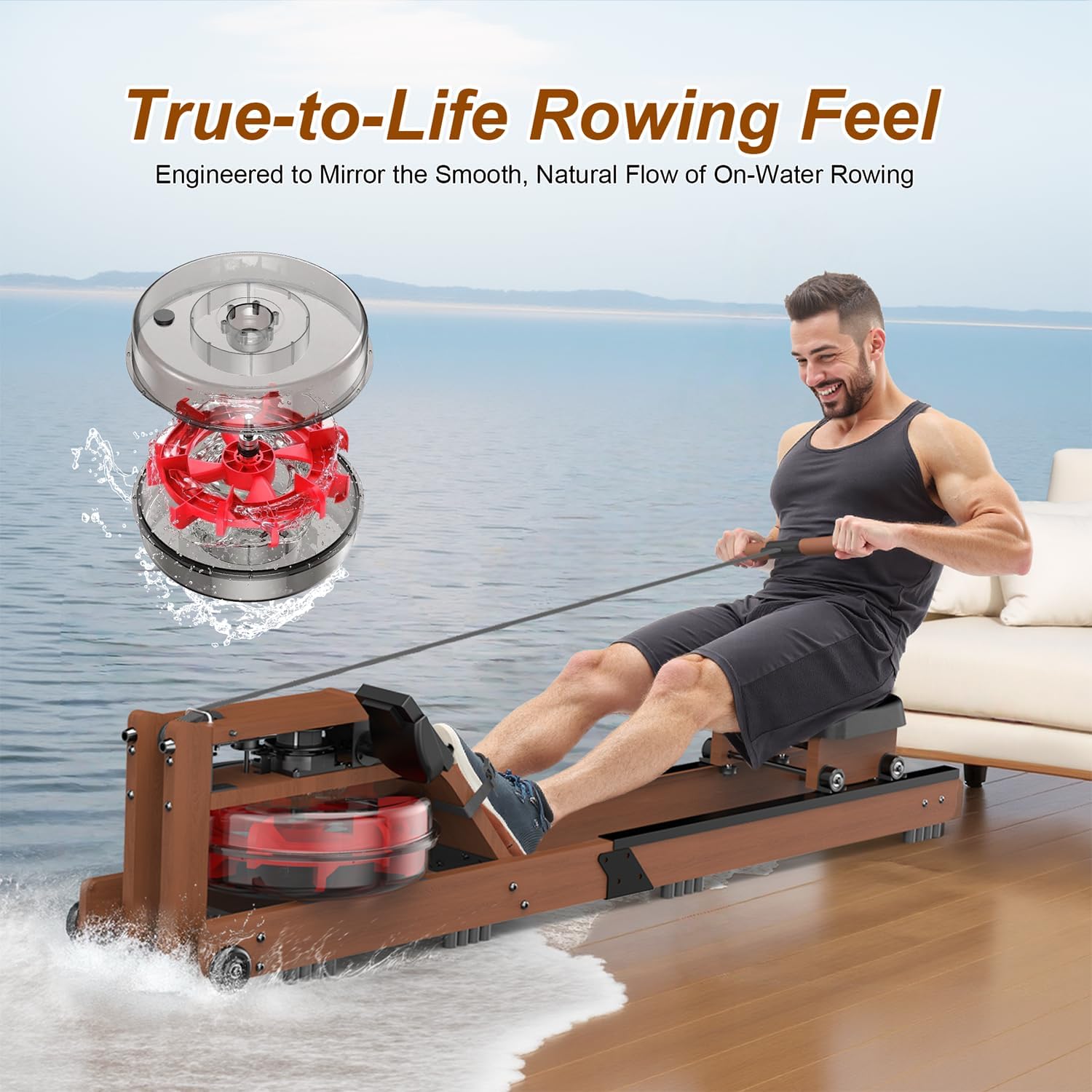Home Water Rower With Monitor Bluetooth App