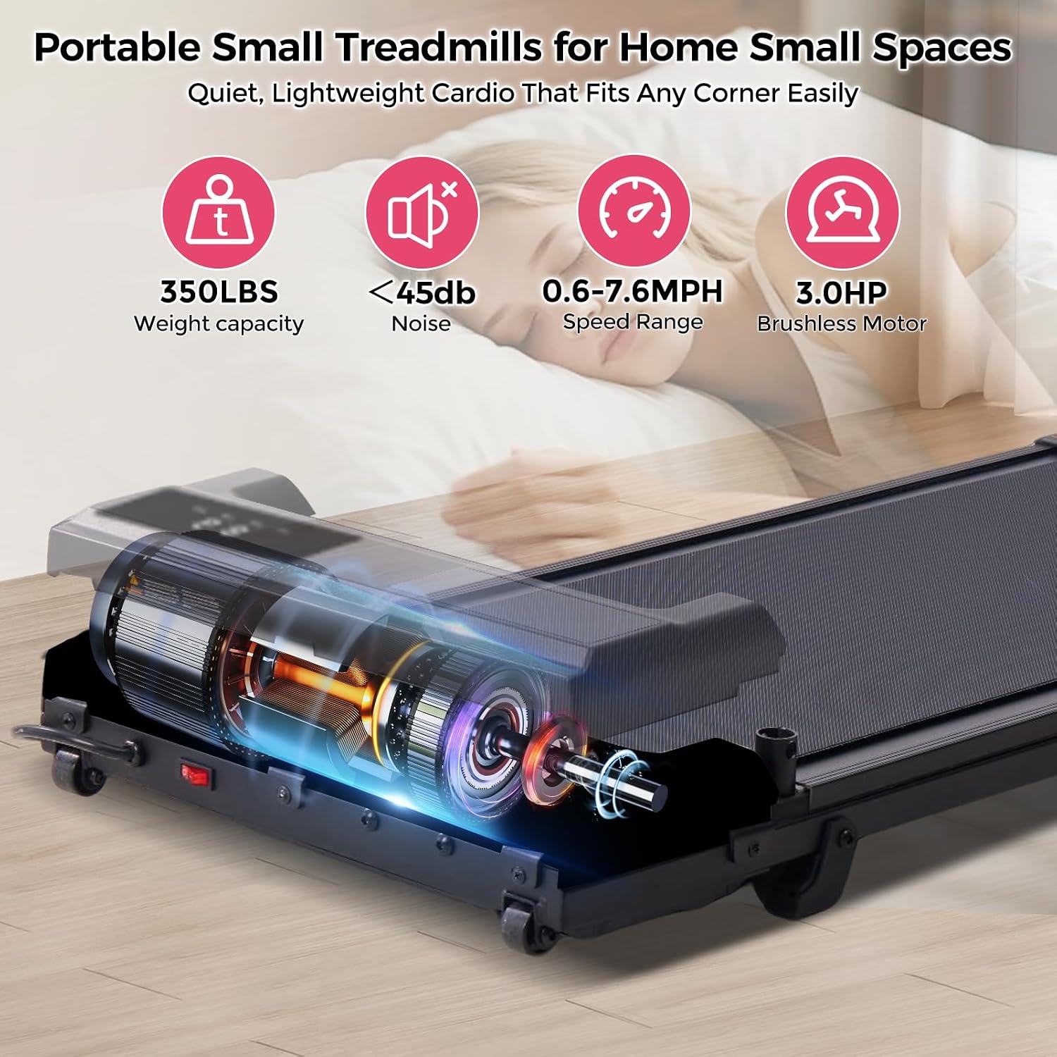 Walking Pad Treadmill with Handle Bar