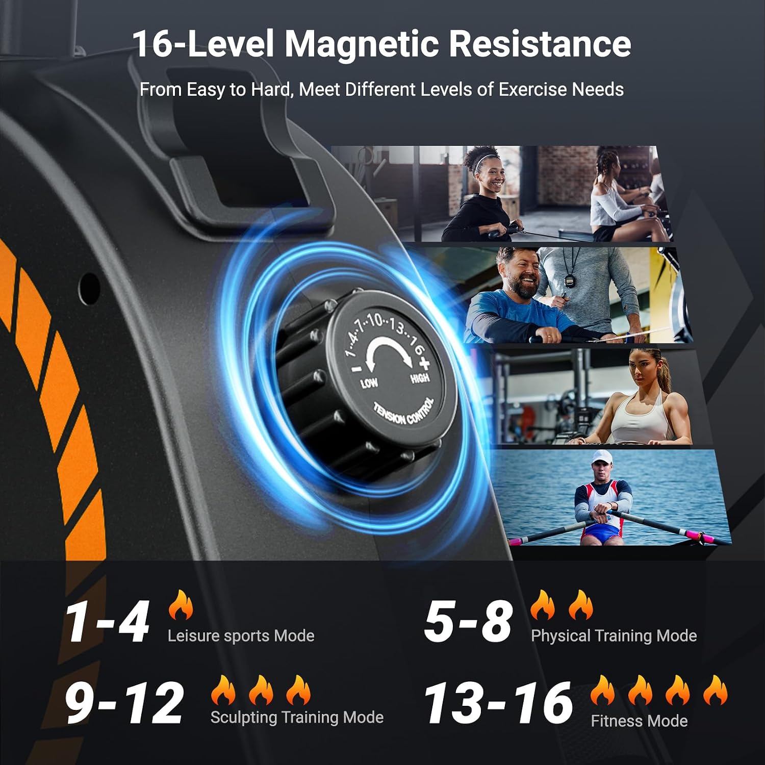 Dual Rail 16 Level Magnetic Home Rower