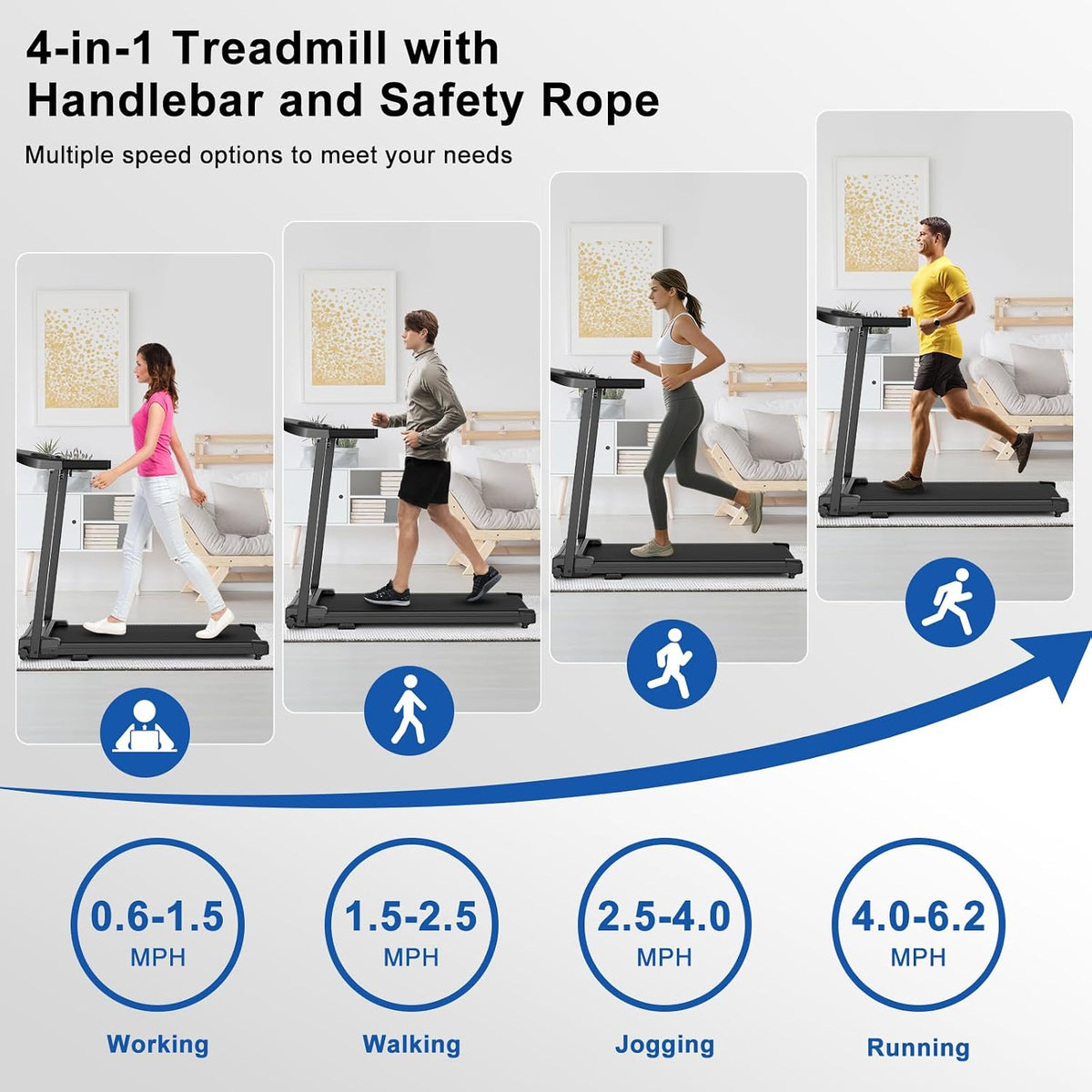 Foldable Walking Pad Treadmill with Handle Bar