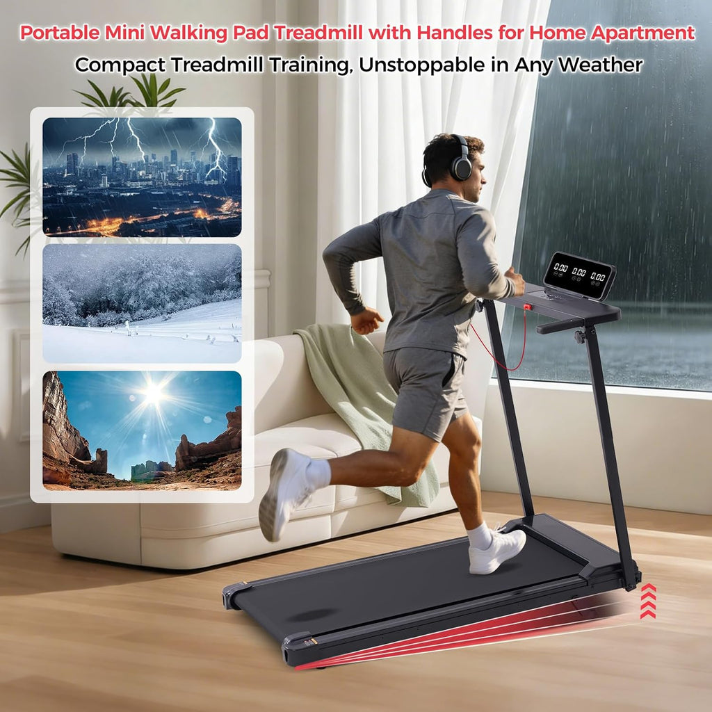 Incline Walking Pad Treadmill with Handle Bar
