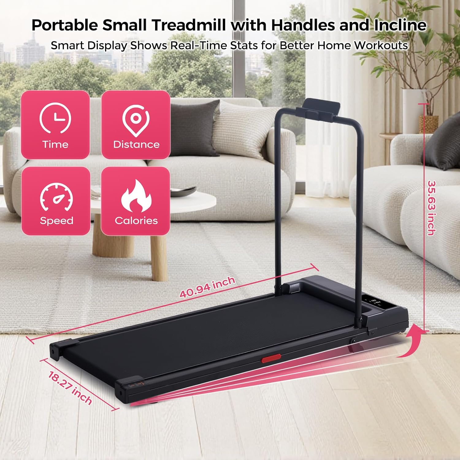 Walking Pad Treadmill with Handle Bar