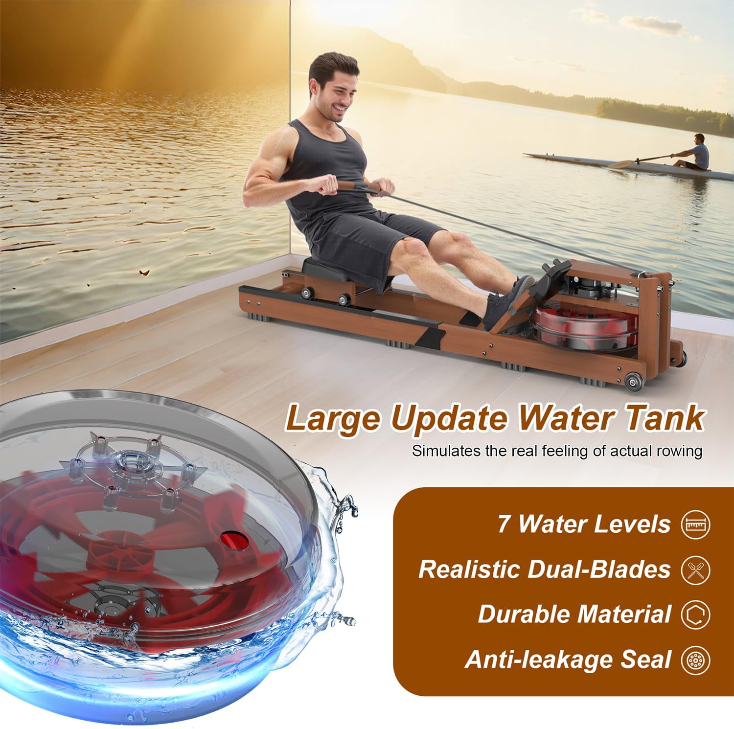 Home Water Rower With Monitor Bluetooth App