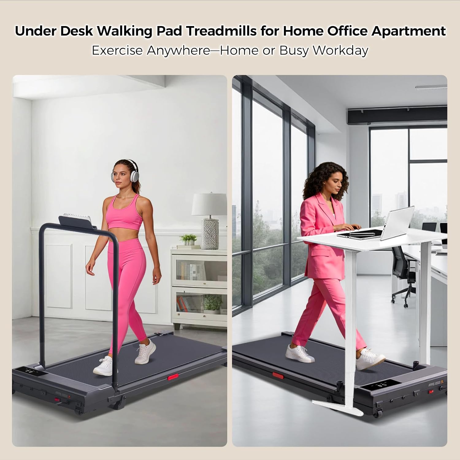 Walking Pad Treadmill with Handle Bar