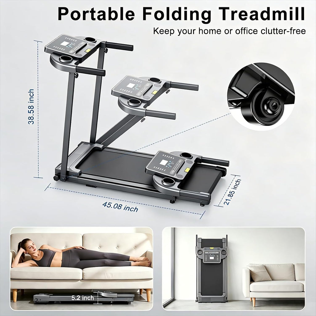 Foldable Walking Pad Treadmill with Handle Bar