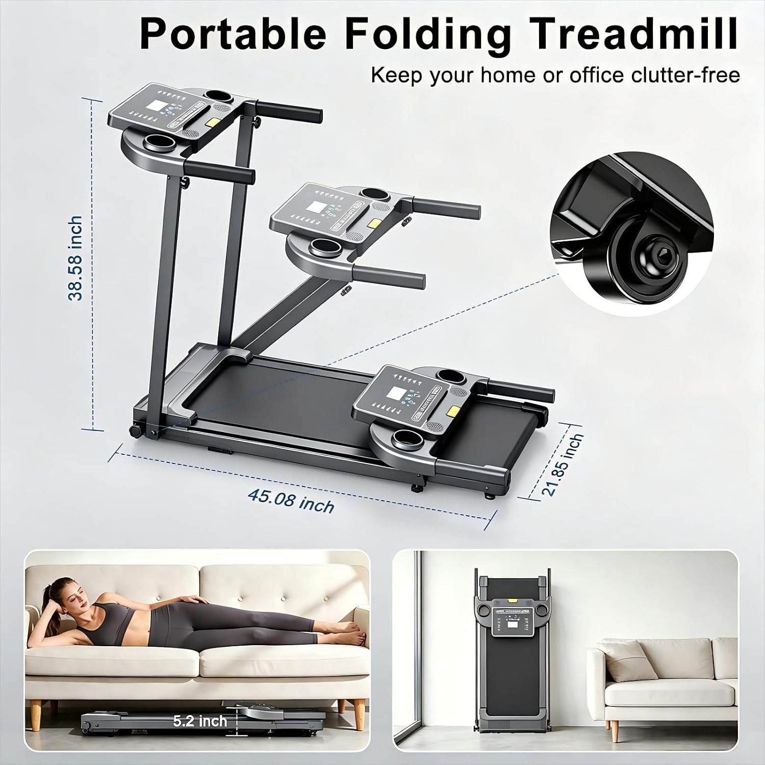 Foldable Walking Pad Treadmill with Handle Bar