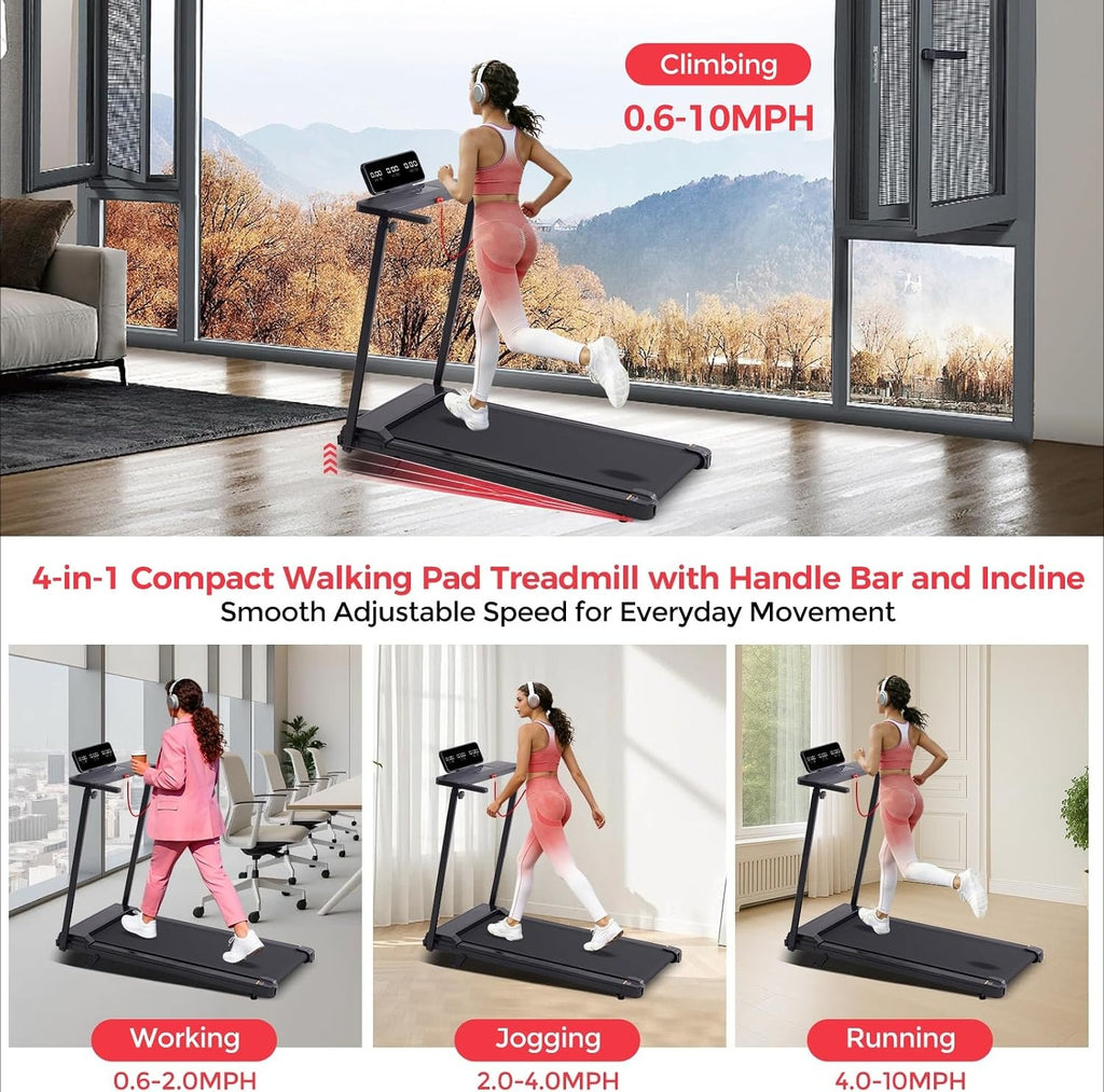 Incline Walking Pad Treadmill with Handle Bar