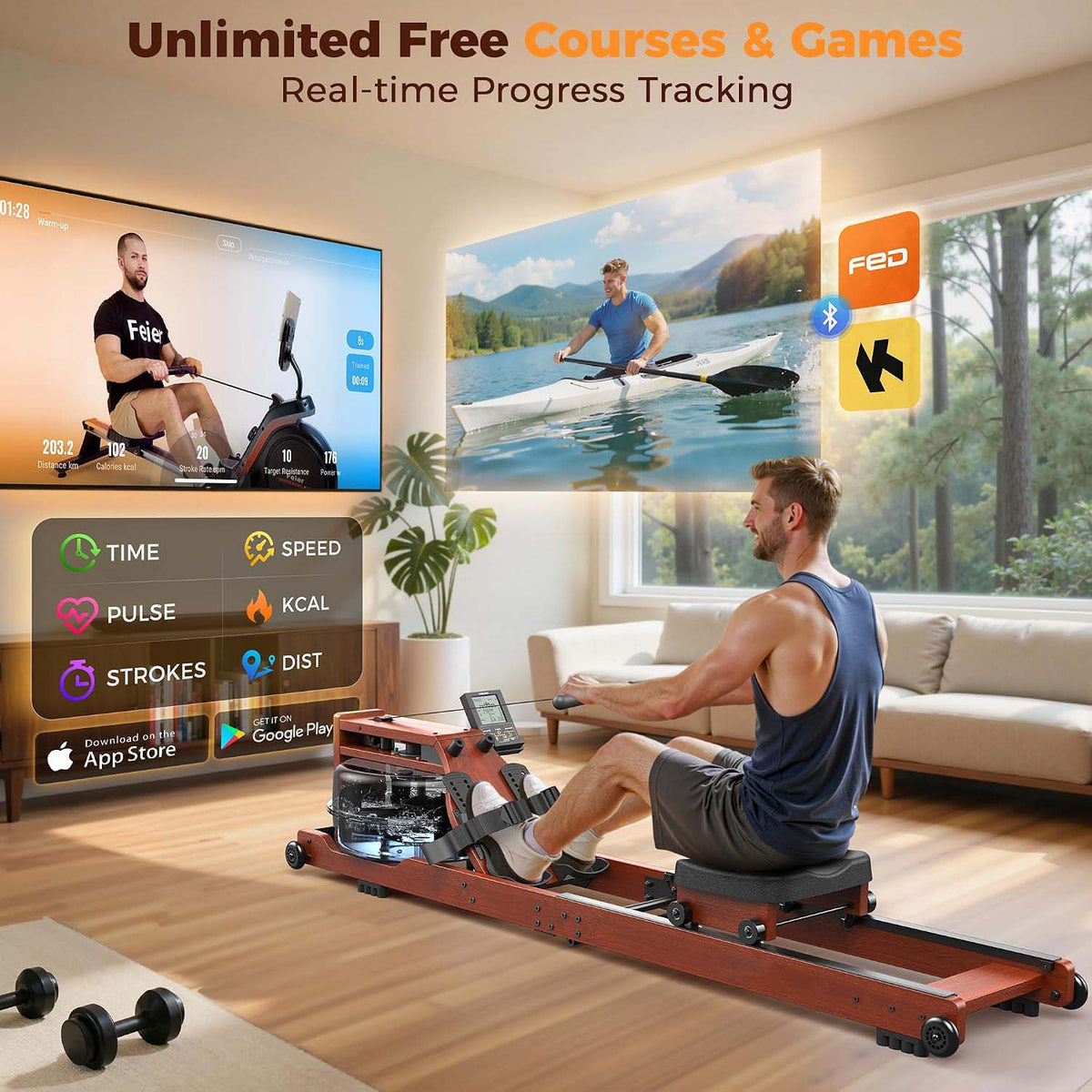 Foldable Wooden Water Tank Home Rower