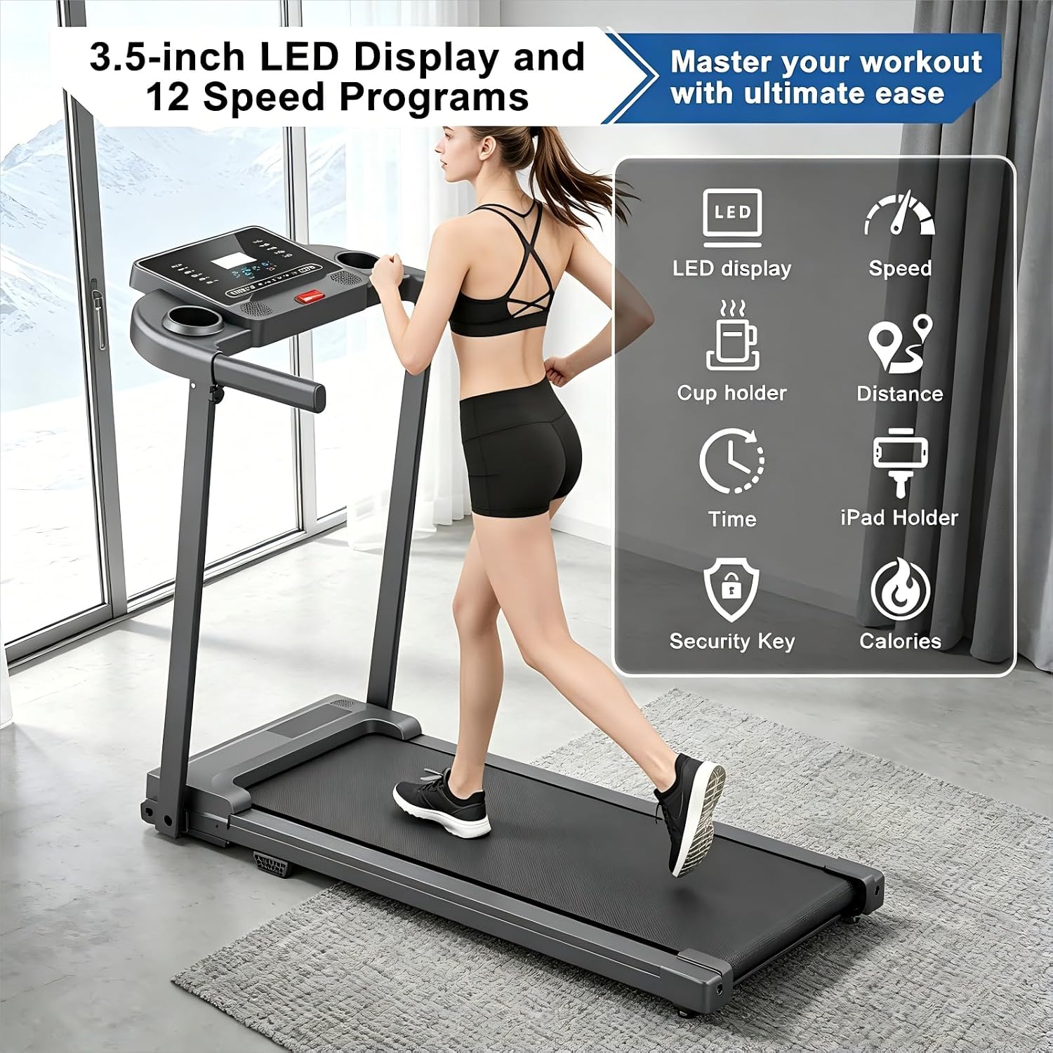 Foldable Walking Pad Treadmill with Handle Bar