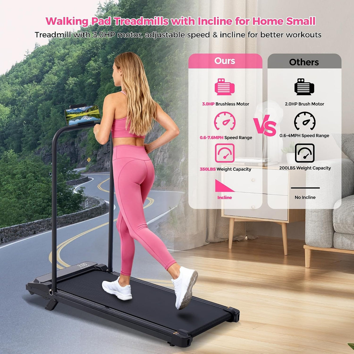 Incline Under Desk Walking Pad Treadmill
